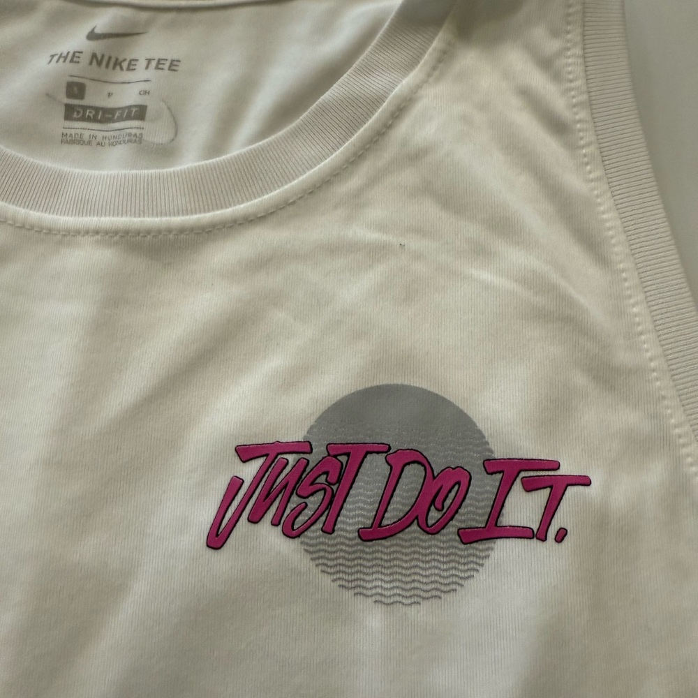 Nike Cream Muscle Tee with Pink and Gray Design